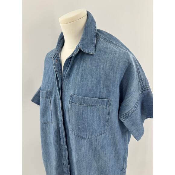 Madewell Chambray Denim Shirt Dress Cotton Linen Short Sleeve Button up S M - Picture 3 of 12